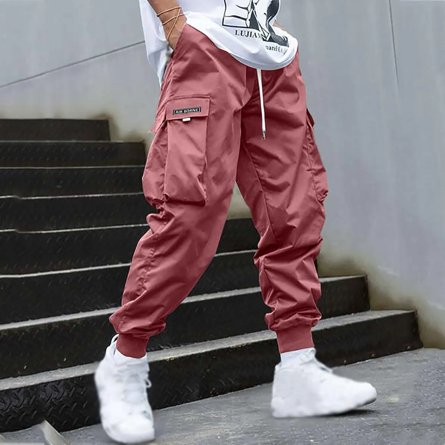 Men's Joggers Pants Casual Baggy Cotton Drawstring Tapered Sweatpants Cargo Hippie Loose Fit Trousers with Pockets