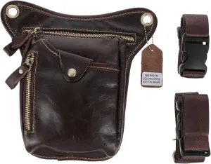 Men's Pu Leather Fanny Pack Leg Pouch for Men Hip Pack Cycling Phone Bag Vintage Style Sports Phone Pouch Adjustable Straps