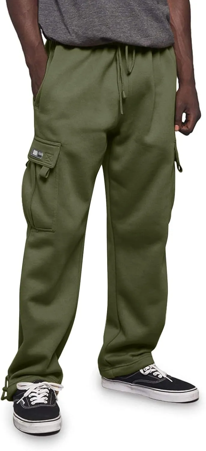 Men's Rope Loosening Waist Solid Color Cargo Pants Loose Sports Trousers with Pockets Hiking Joggers Gym Sweatpant
