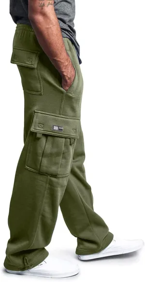 Men's Rope Loosening Waist Solid Color Cargo Pants Loose Sports Trousers with Pockets Hiking Joggers Gym Sweatpant