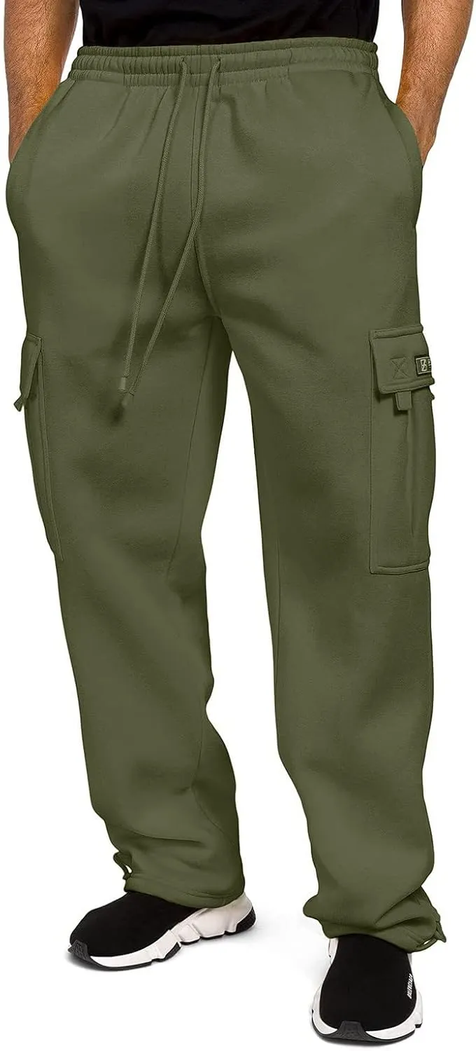 Men's Rope Loosening Waist Solid Color Cargo Pants Loose Sports Trousers with Pockets Hiking Joggers Gym Sweatpant