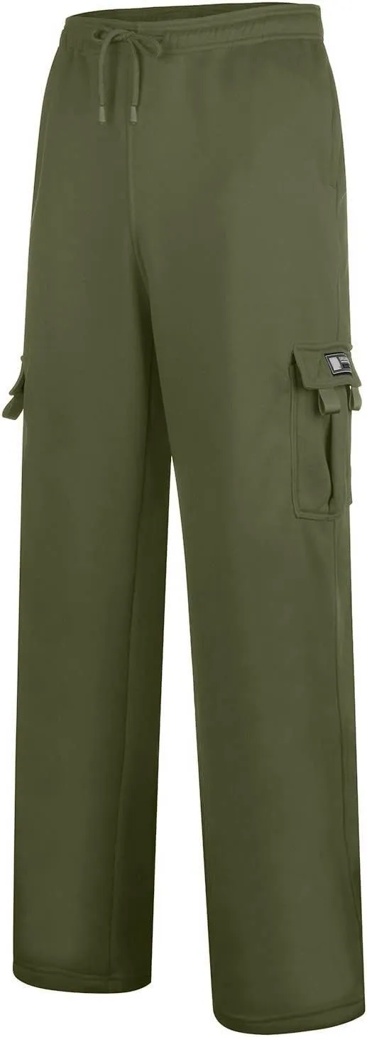 Men's Rope Loosening Waist Solid Color Cargo Pants Loose Sports Trousers with Pockets Hiking Joggers Gym Sweatpant