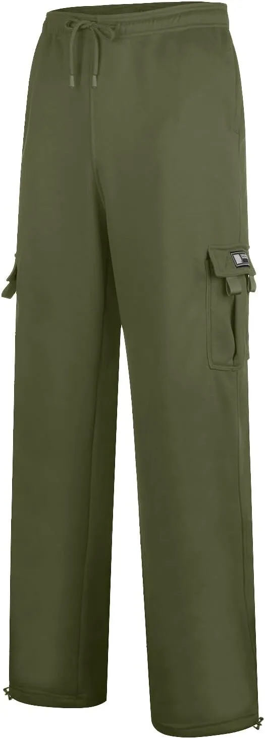 Men's Rope Loosening Waist Solid Color Cargo Pants Loose Sports Trousers with Pockets Hiking Joggers Gym Sweatpant