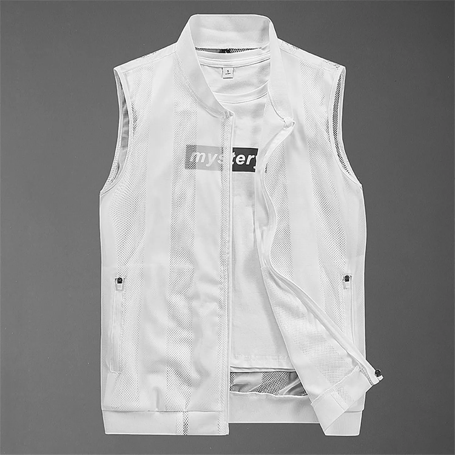 Men's Summer Vest Casual Lightweight Breathable Mesh Cycling Travel Zip Vest
