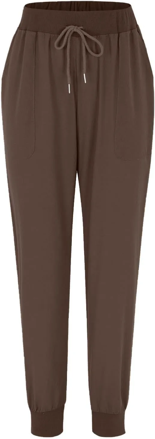 Miyaomn Women's Tapered Pants Cotton Linen Joggers Drawstring Elastic Waist Lounge Petite Pants Casual Trousers with Pockets