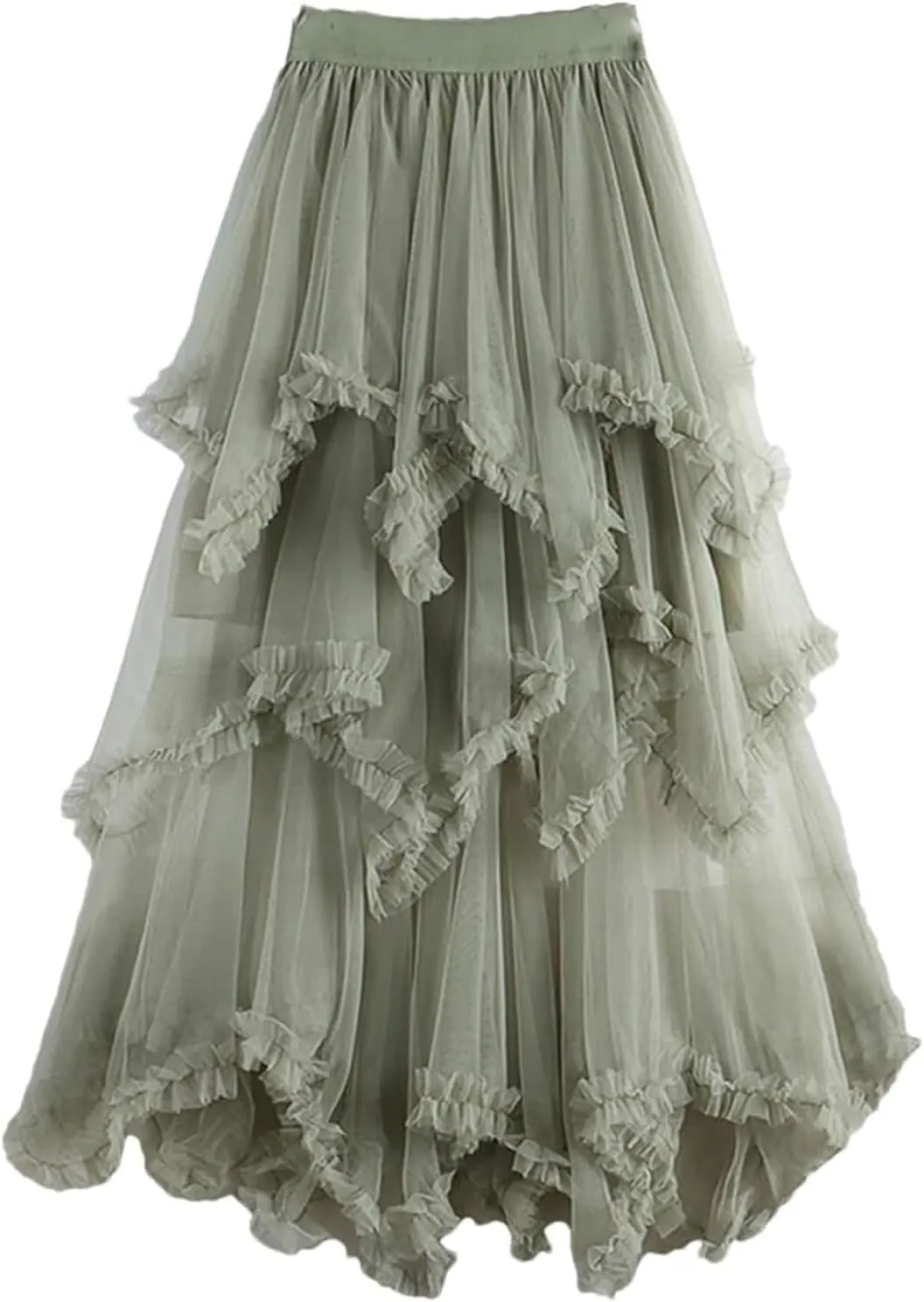 Mujer Pleated Tulle Skirt for Women Irregular Mesh High Waist Midi Skirt Casual Cocktail Party Beach Layered Skirts Falda de tul