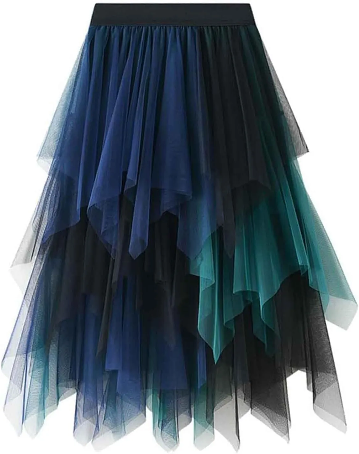 Mujer Tulle Skirts for Women Asymmetrical Pleated Layered Midi Length Skirt Fairy A-line Mesh Tutu Skirt High Elastic Waisted Halloween Skirts Falda de tul