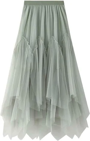 Mujer Women's Tutu Tulle Skirt Elastic High Waist Puffy Midi Skirt Three-Layer A-Line Floral Print Mesh Pleated Skirt Party Dress Falda de tul