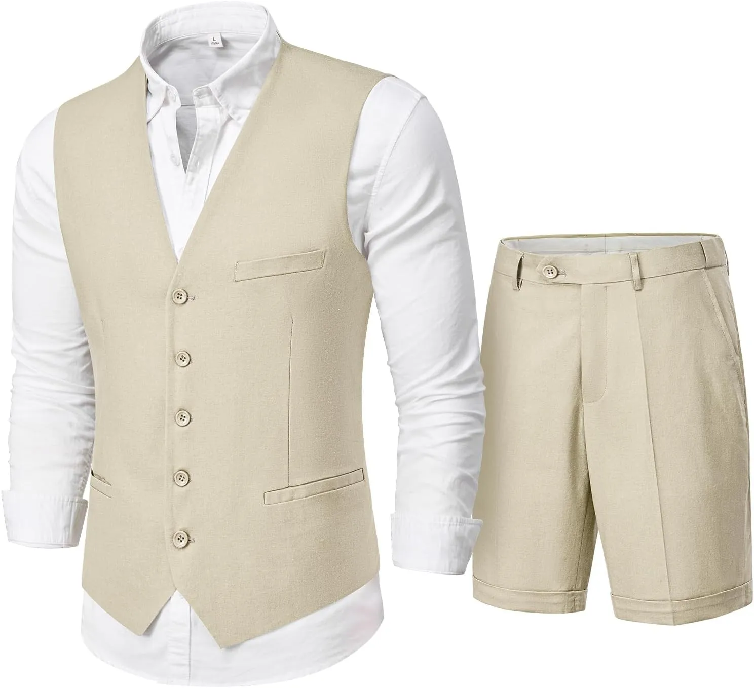 MY'S Mens 2-Piece Linen Vest Pants, Lightweight Waistcoat Shorts, Casual Beach Summer Wedding Prom Homecoming Outfit