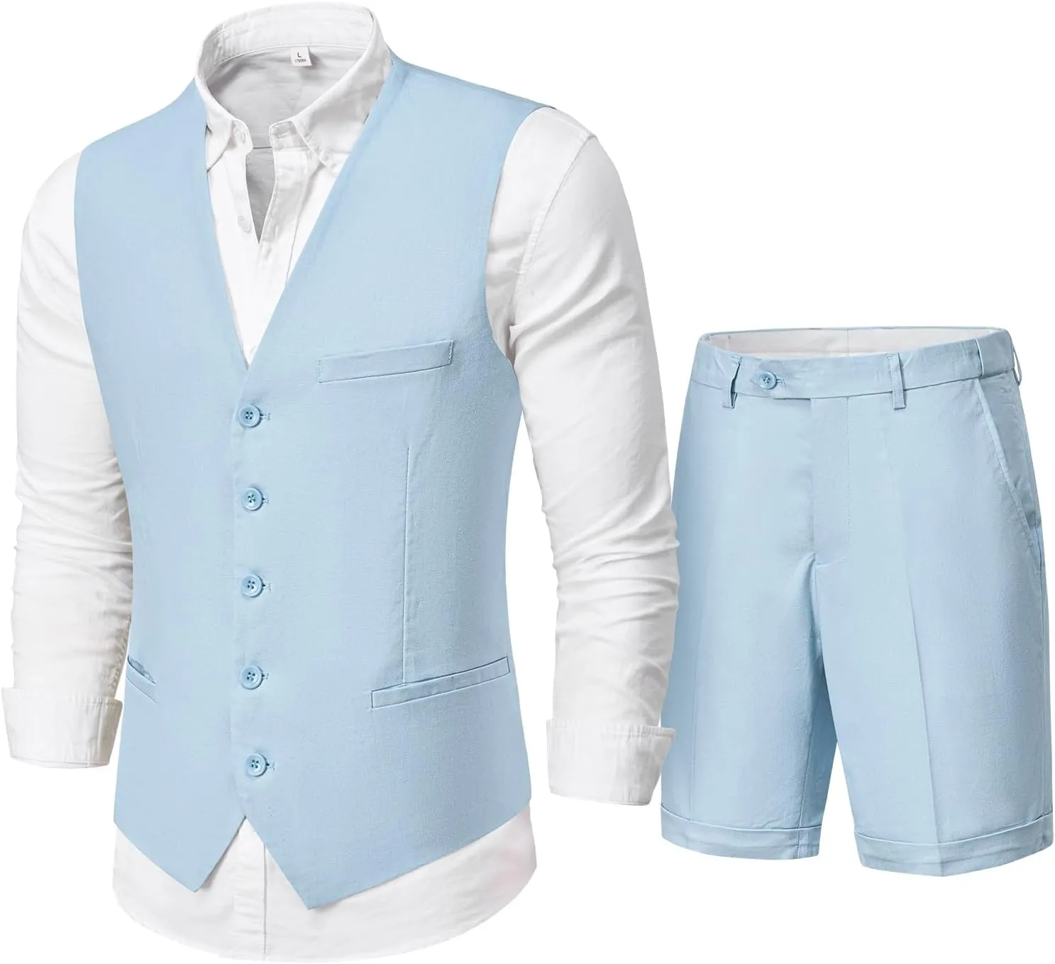 MY'S Mens 2-Piece Linen Vest Pants, Lightweight Waistcoat Shorts, Casual Beach Summer Wedding Prom Homecoming Outfit
