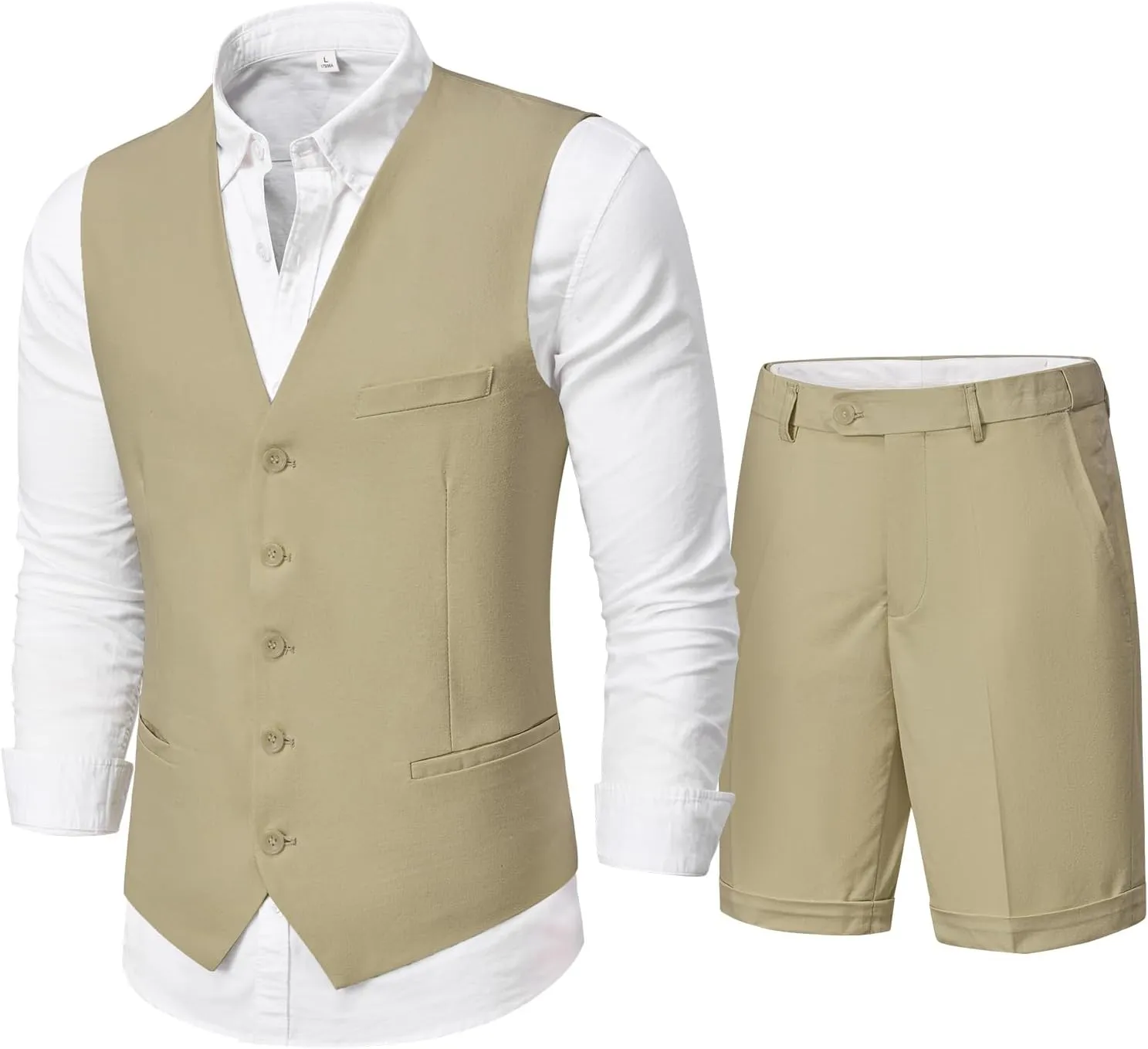 MY'S Mens 2-Piece Linen Vest Pants, Lightweight Waistcoat Shorts, Casual Beach Summer Wedding Prom Homecoming Outfit