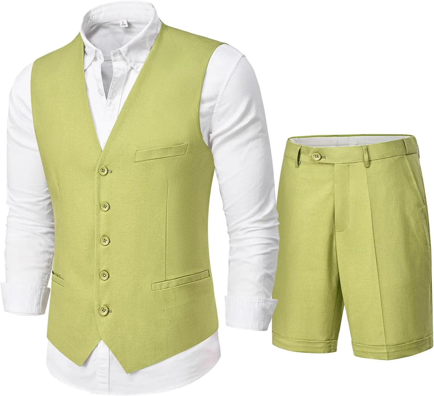 MY'S Mens 2-Piece Linen Vest Pants, Lightweight Waistcoat Shorts, Casual Beach Summer Wedding Prom Homecoming Outfit