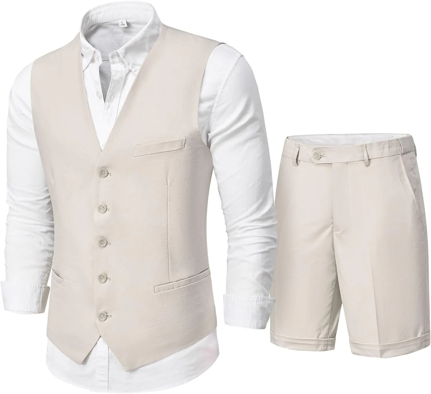 MY'S Mens 2-Piece Linen Vest Pants, Lightweight Waistcoat Shorts, Casual Beach Summer Wedding Prom Homecoming Outfit