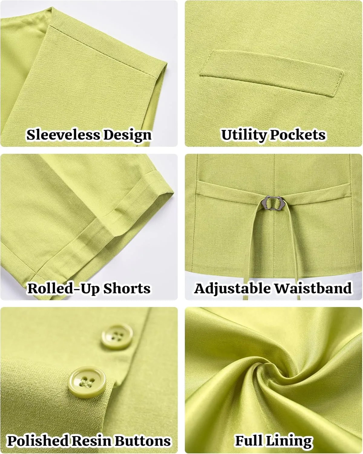 MY'S Mens 2-Piece Linen Vest Pants, Lightweight Waistcoat Shorts, Casual Beach Summer Wedding Prom Homecoming Outfit