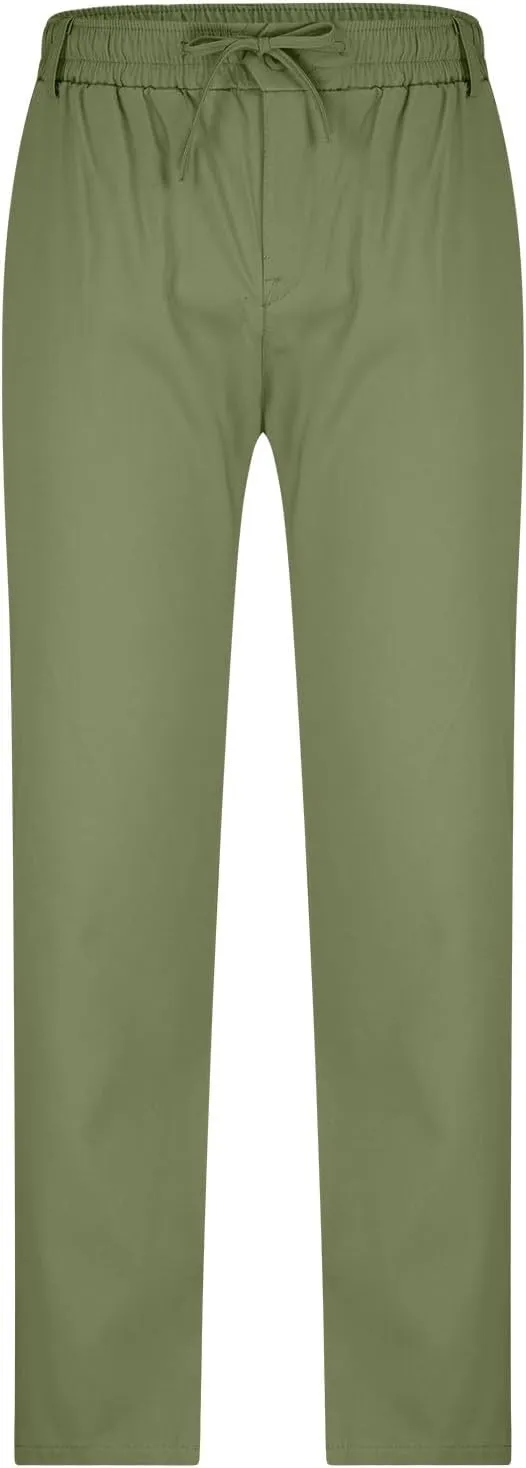 NATHGAM Straight Leg Pants for Men Elastic Waist Drawstring Trousers Lightweight Comfy Slim Fit Work Office Pants with Pocket