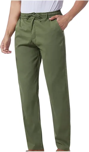 NATHGAM Straight Leg Pants for Men Elastic Waist Drawstring Trousers Lightweight Comfy Slim Fit Work Office Pants with Pocket