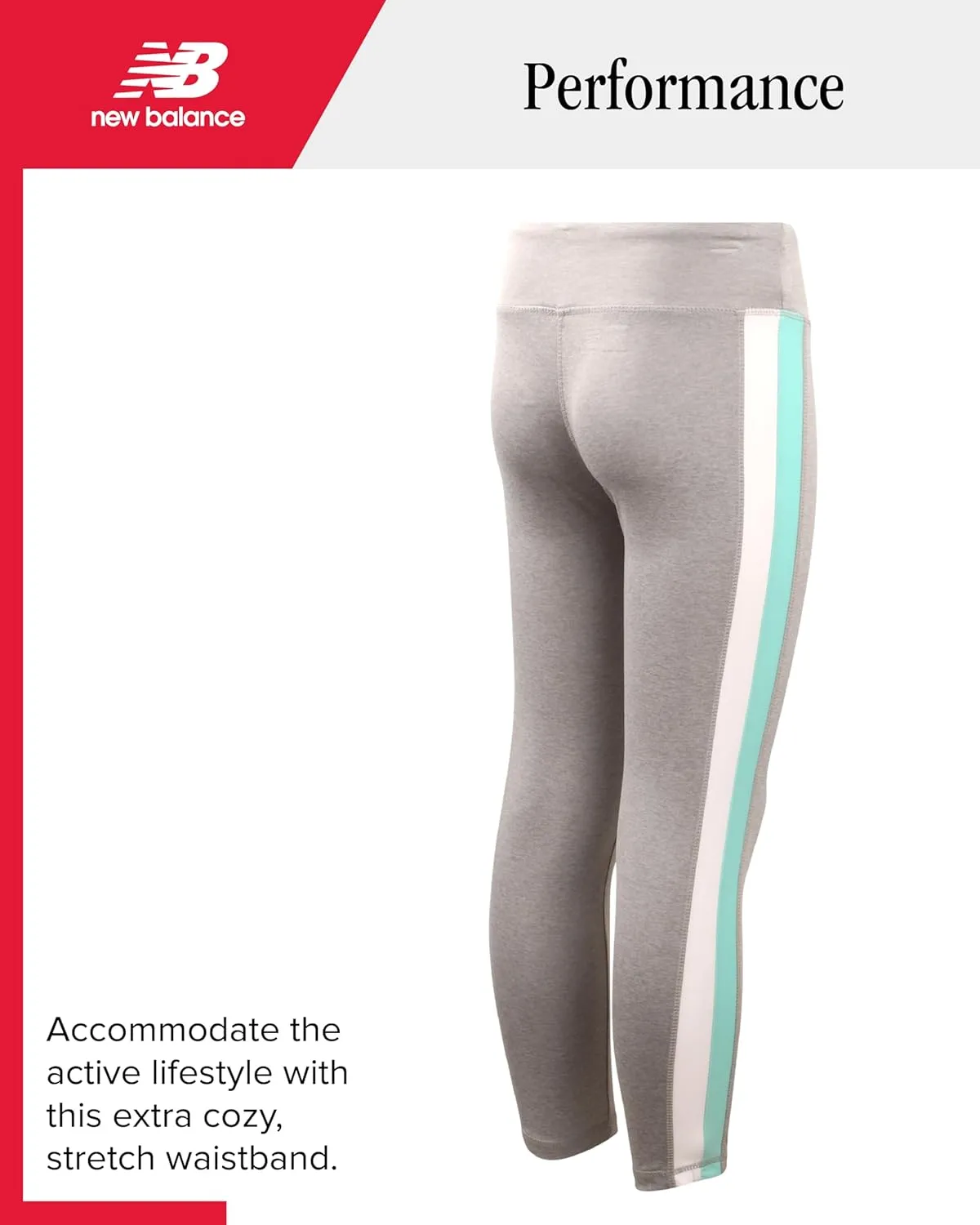 New Balance Girls' Active Leggings - Full Length Performance Yoga Pants - Athletic Workout and Dance Tights (7-16)