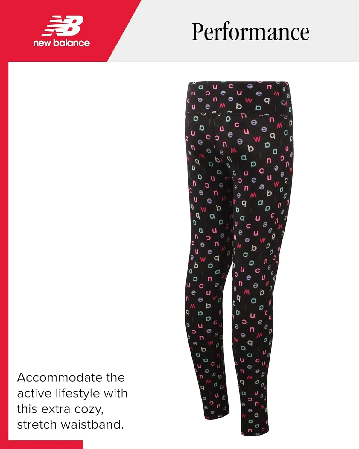 New Balance Girls' Active Leggings - Full Length Performance Yoga Pants - Athletic Workout and Dance Tights (7-16)