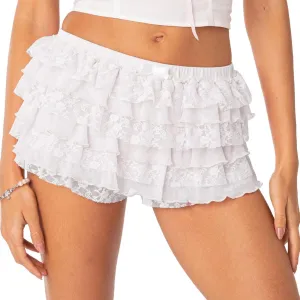 NUFIWI Women Lolita Bloomers Cute Ruffle Shorts Lace Pumpkin Pants Sexy Boyshorts Layered Bottoms Y2k Sweet Pettipants