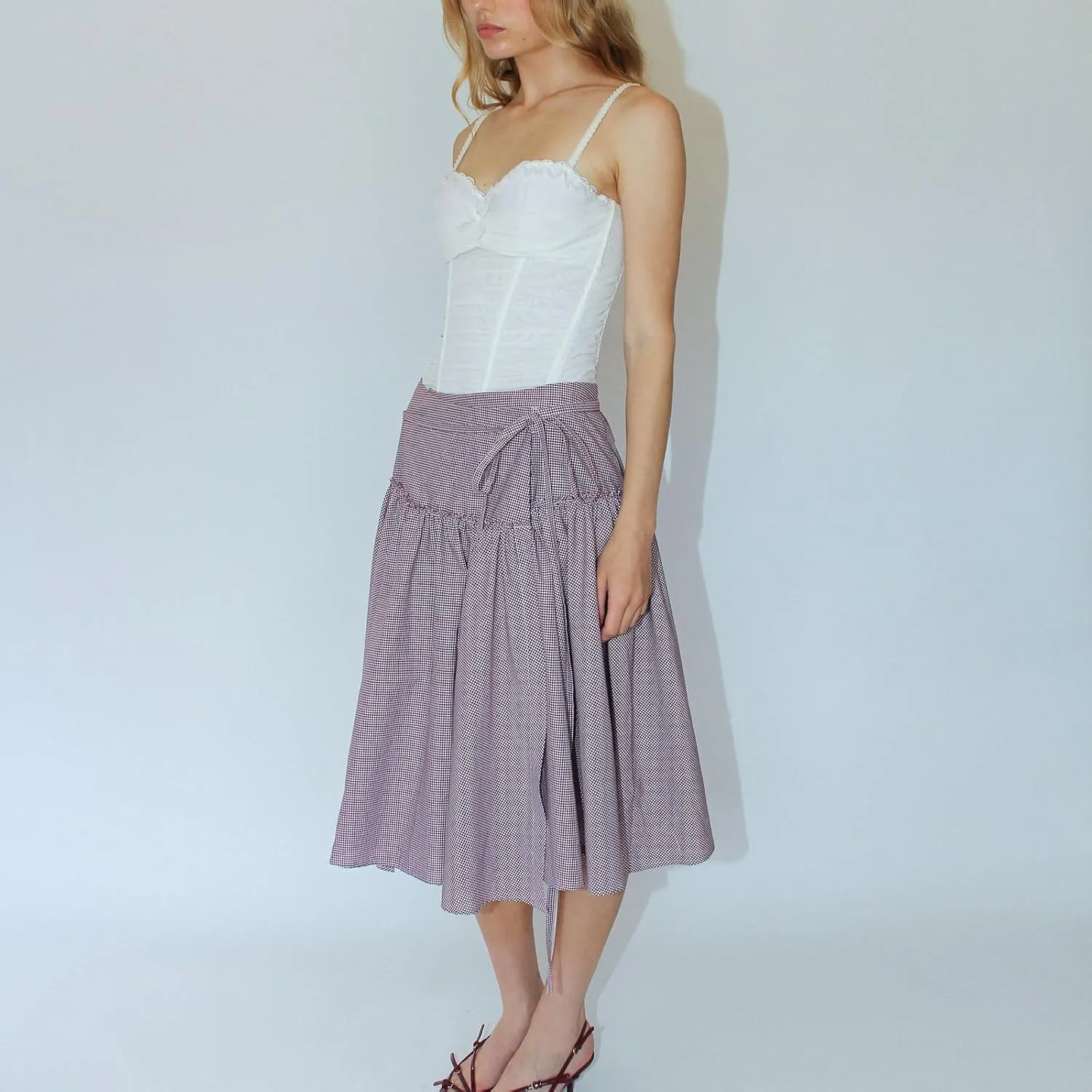NUFIWI Women Y2k Striped Maxi Skirts High Elastic Waist Ruched Flowy Long Skirts Boho Casual A Line Flare Skirts