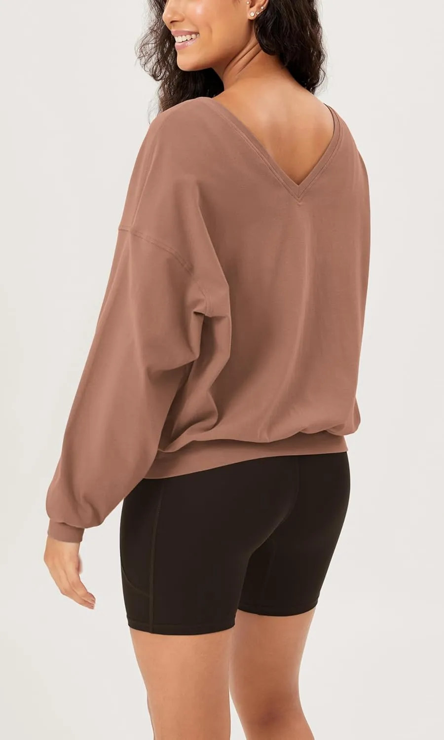 ODODOS Women's Purevibe Cotton Double V Pullover Long Sleeve Shirts Fall Outfits Oversized Tops