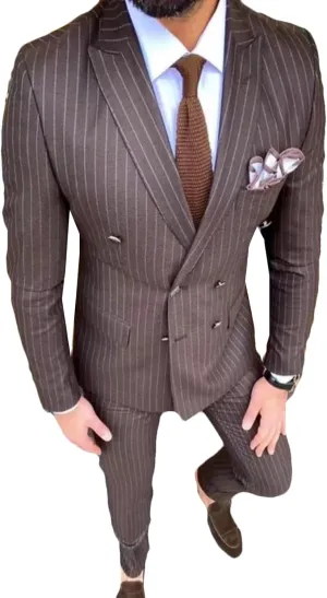 ORBITRAY Men's Slim Fit Double Breasted Pinstripe Casual Suit 2025 Business Wedding Men Suits Six Buttons