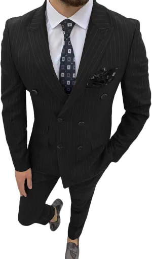 ORBITRAY Men's Slim Fit Double Breasted Pinstripe Casual Suit 2025 Business Wedding Men Suits Six Buttons