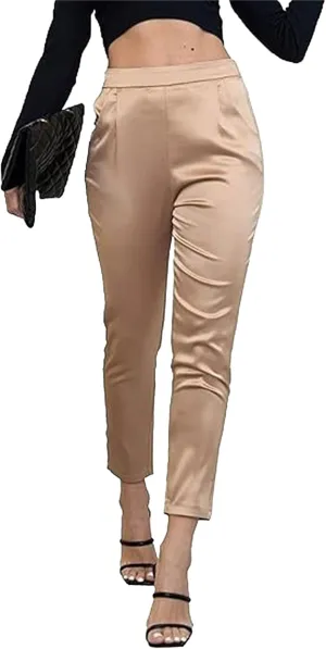 Pants for Women Satin Dress Casual Pleated Pull On High Waist Dressy Pants with Pockets 2025 Summer Trendy Trouser