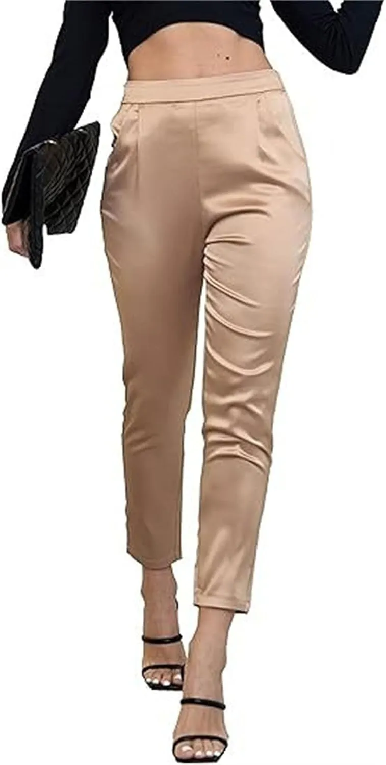 Pants for Women Satin Dress Casual Pleated Pull On High Waist Dressy Pants with Pockets 2025 Summer Trendy Trouser