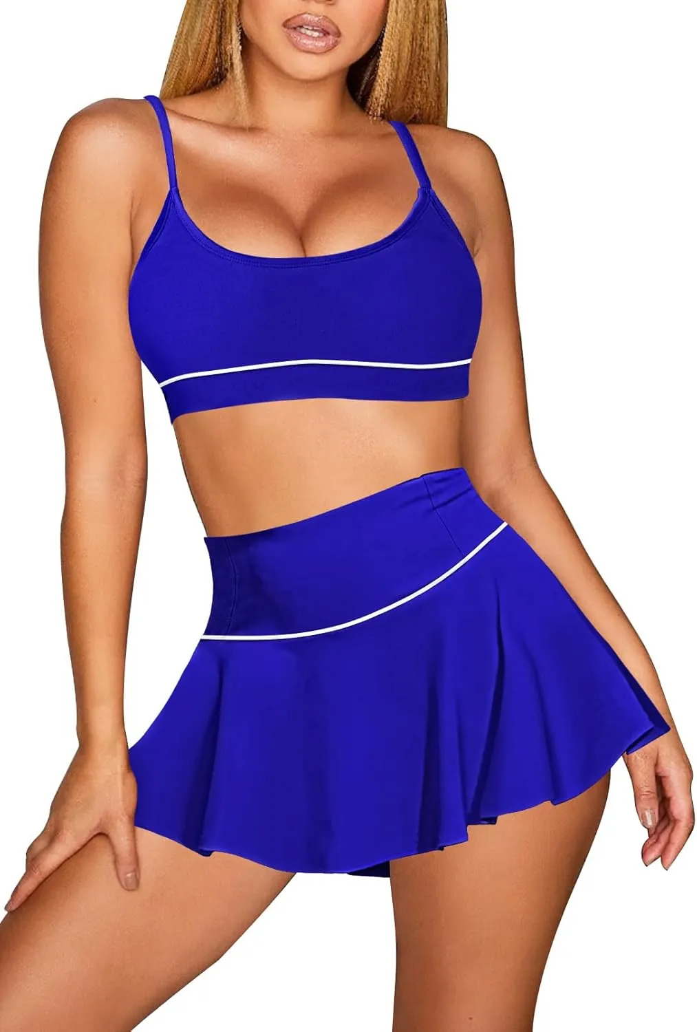 Pink Queen 2025 High Waisted Bikini Set for Women 2 Piece Swimsuits Scoop Neck Spaghetti Straps Swim Skirt Bathing Suits