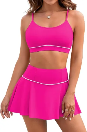 Pink Queen 2025 High Waisted Bikini Set for Women 2 Piece Swimsuits Scoop Neck Spaghetti Straps Swim Skirt Bathing Suits