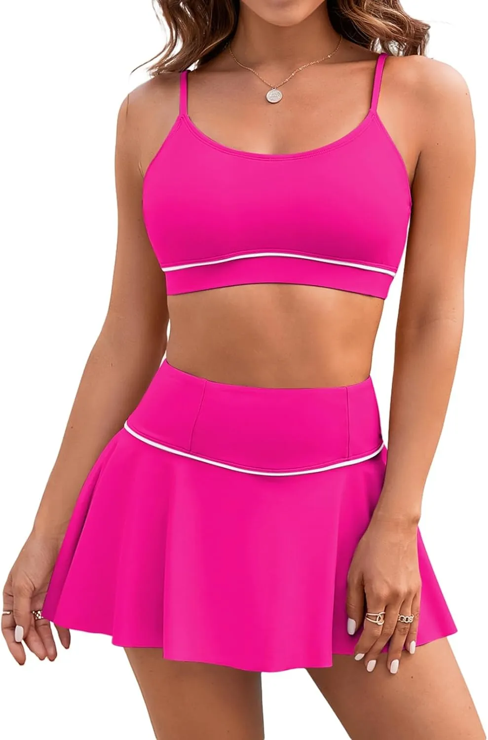 Pink Queen 2025 High Waisted Bikini Set for Women 2 Piece Swimsuits Scoop Neck Spaghetti Straps Swim Skirt Bathing Suits