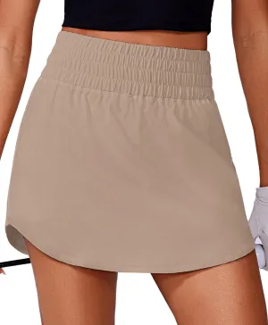 PINSPARK Tennis Skirts for Women Quick Dry Golf Skorts Breathable Athletic Skort Casual Pleated Active Skirt Weightless Sport Skirts,Khaki Large