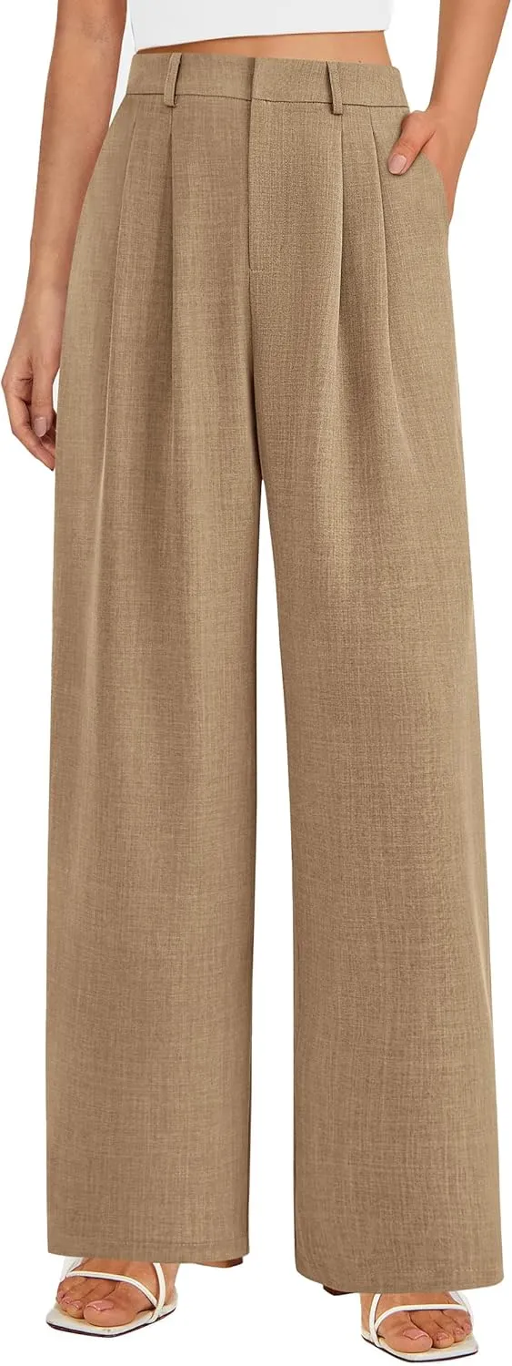 PRETTYGARDEN Women's Summer Elastic High Waisted Work Pants Straight Leg Dressy Business Casual Trousers Slacks Pockets