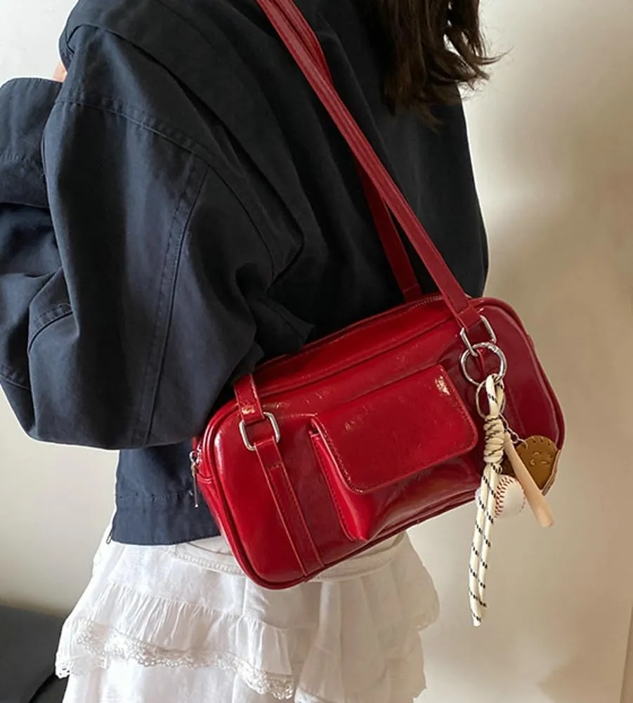 PU Leather Retro Boston Handbag Y2K Shoulder Purses for Women Stylish and Versatile Underarm Bag