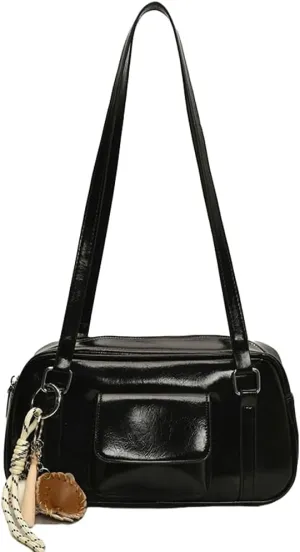 PU Leather Retro Boston Handbag Y2K Shoulder Purses for Women Stylish and Versatile Underarm Bag