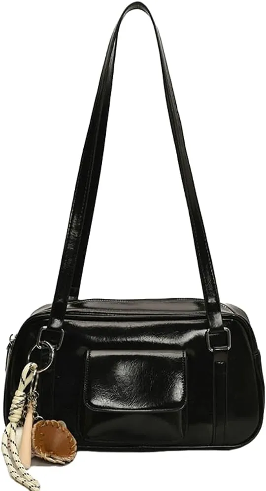 PU Leather Retro Boston Handbag Y2K Shoulder Purses for Women Stylish and Versatile Underarm Bag