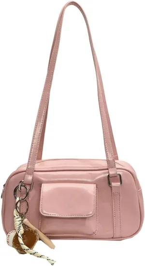 PU Leather Retro Boston Handbag Y2K Shoulder Purses for Women Stylish and Versatile Underarm Bag
