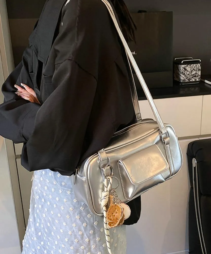 PU Leather Retro Boston Handbag Y2K Shoulder Purses for Women Stylish and Versatile Underarm Bag