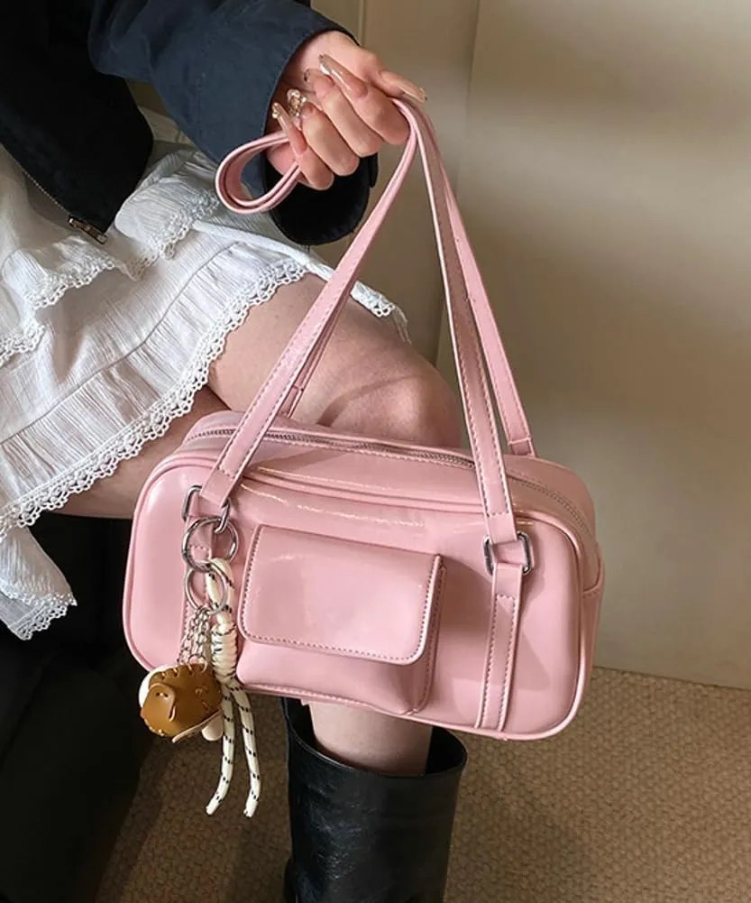 PU Leather Retro Boston Handbag Y2K Shoulder Purses for Women Stylish and Versatile Underarm Bag