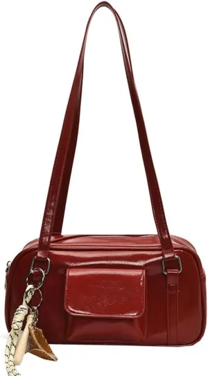PU Leather Retro Boston Handbag Y2K Shoulder Purses for Women Stylish and Versatile Underarm Bag