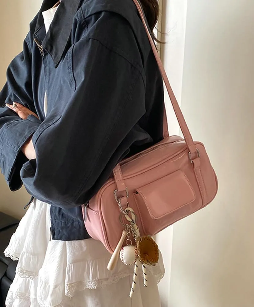 PU Leather Retro Boston Handbag Y2K Shoulder Purses for Women Stylish and Versatile Underarm Bag