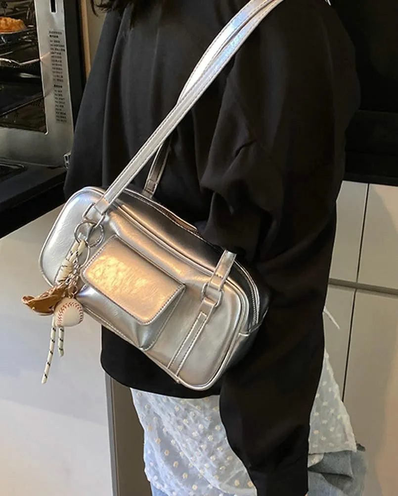 PU Leather Retro Boston Handbag Y2K Shoulder Purses for Women Stylish and Versatile Underarm Bag