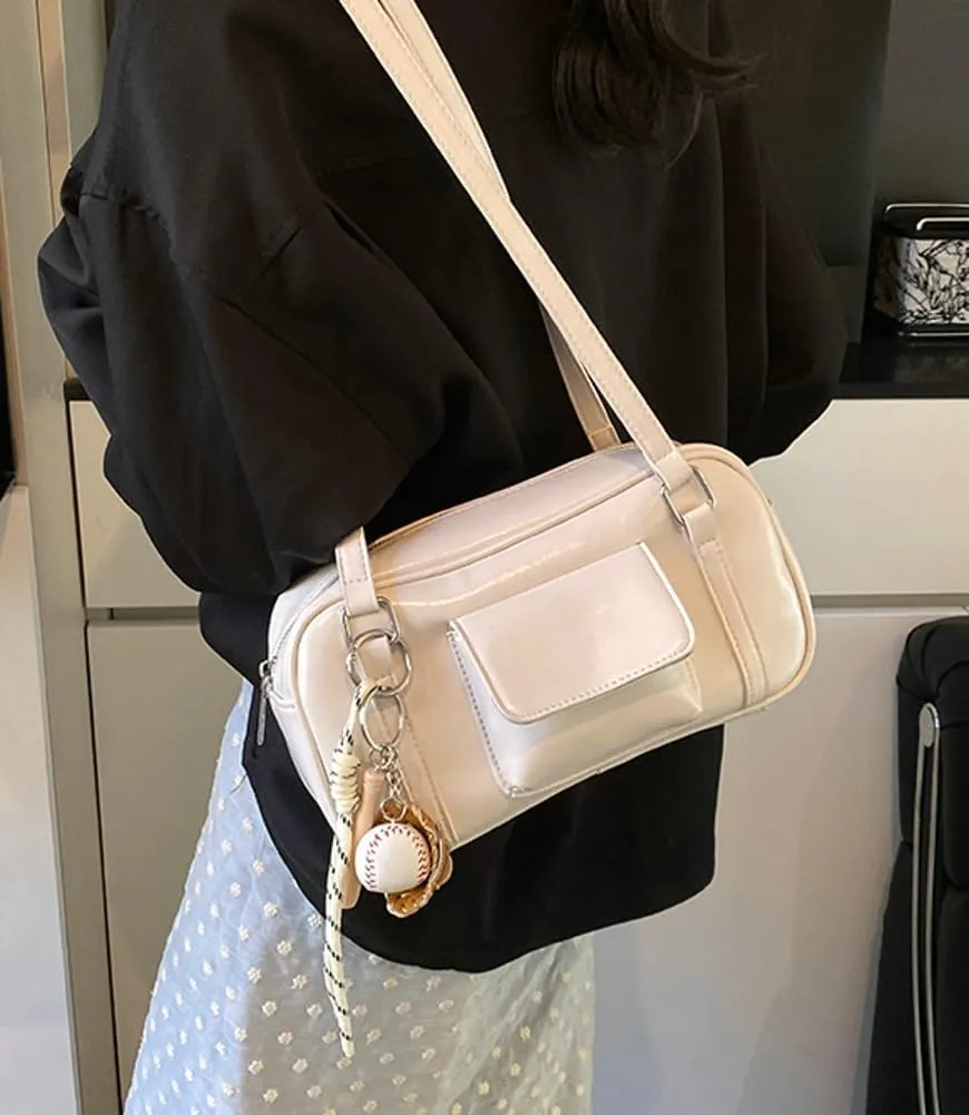 PU Leather Retro Boston Handbag Y2K Shoulder Purses for Women Stylish and Versatile Underarm Bag