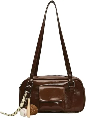PU Leather Retro Boston Handbag Y2K Shoulder Purses for Women Stylish and Versatile Underarm Bag