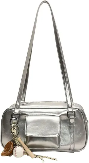 PU Leather Retro Boston Handbag Y2K Shoulder Purses for Women Stylish and Versatile Underarm Bag