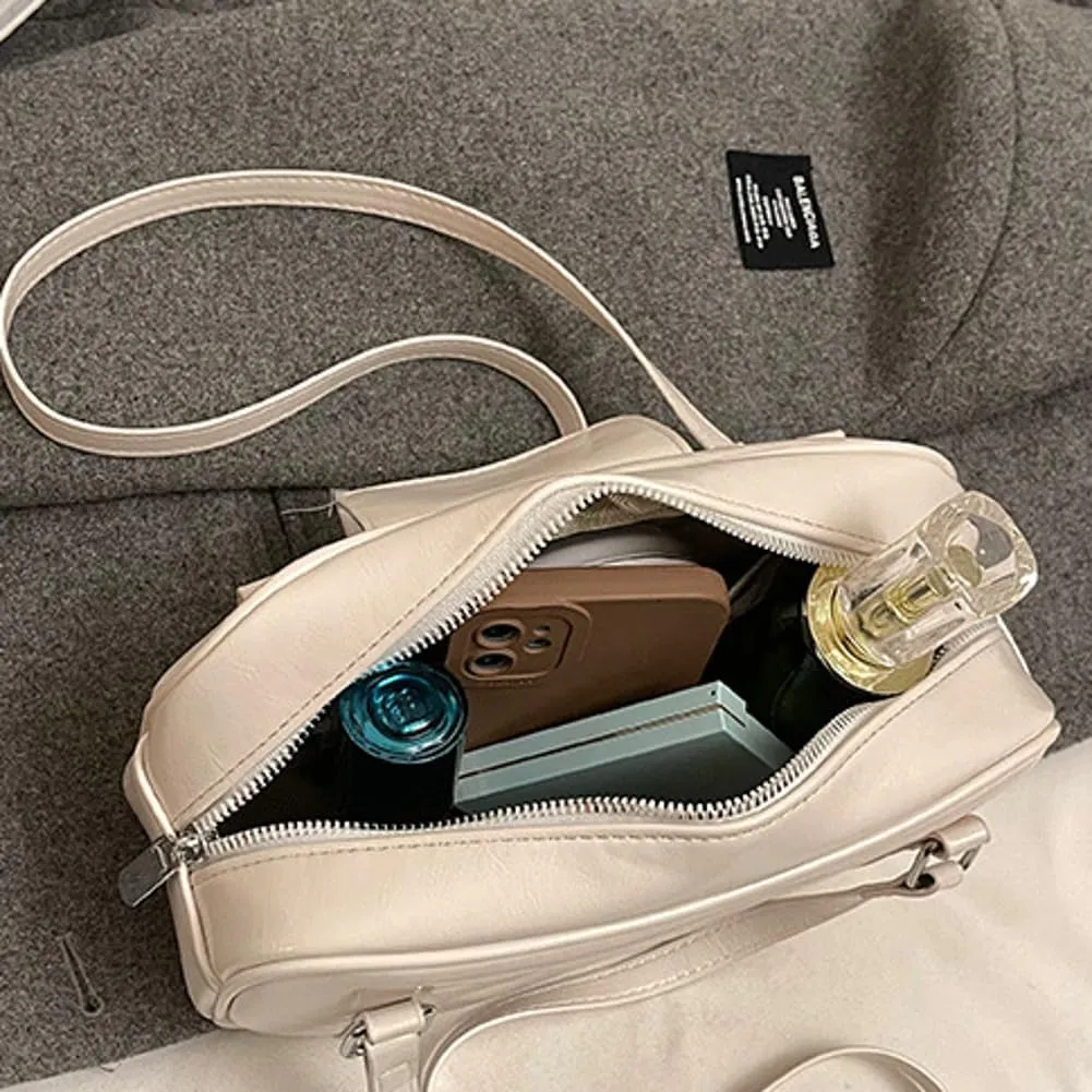 PU Leather Retro Boston Handbag Y2K Shoulder Purses for Women Stylish and Versatile Underarm Bag