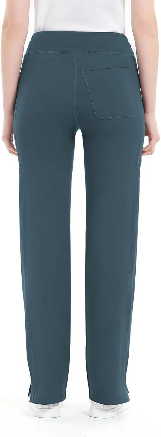 QBK Yoga Scrub Pants Women Mid Rise Yoga Work Pants- Five Pocket Cargo Scrub Pant