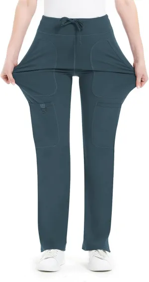 QBK Yoga Scrub Pants Women Mid Rise Yoga Work Pants- Five Pocket Cargo Scrub Pant