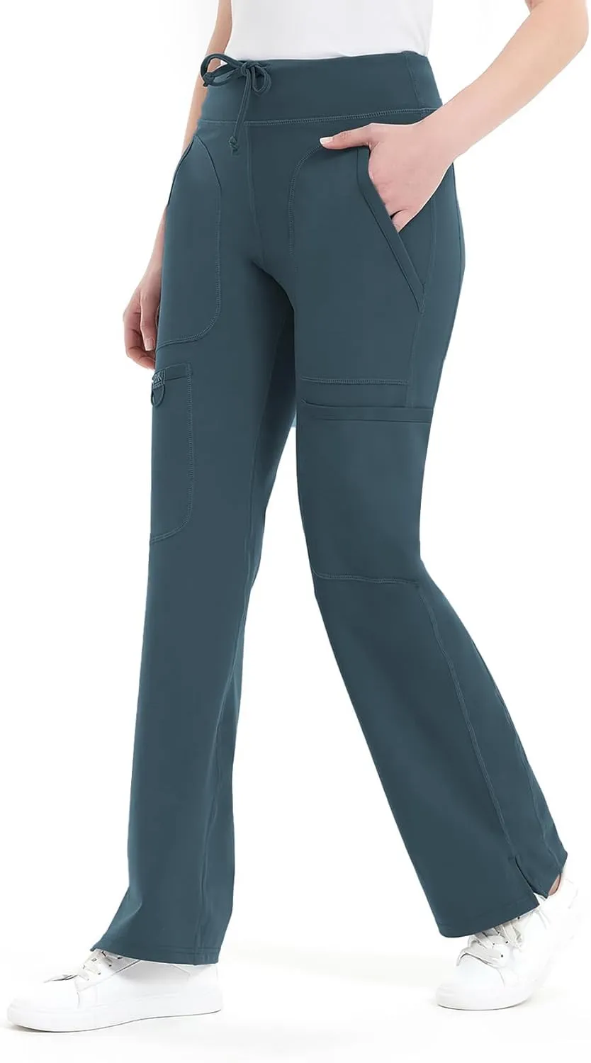 QBK Yoga Scrub Pants Women Mid Rise Yoga Work Pants- Five Pocket Cargo Scrub Pant